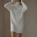 Long Sleeve High Collar Sweater Dress Women Casual Loose Thick Sunken Stripe Solid Color Sheath Autumn Winter Knitting Dress-White-Fancey Boutique