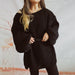 Color-Black with Belt-Autumn Winter Loose Solid Color off Neck Thickened with Belt Knitted Sweater Dress-Fancey Boutique