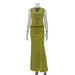 Sleeveless Lace up Vest Top Women Summer Vest Skirt Two Piece Set-Green-Fancey Boutique