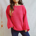 Color-Coral Red-Casual Loose Solid Color off Neck Knitted Long Sleeved Pullover Bottoming Thick Needle Sweater for Women-Fancey Boutique