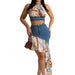 Color-Skyblue-Denim Skirt Set Halter Pleated Skirt Two Piece Stretch Skirt Set-Fancey Boutique