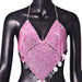 Color-Pink1-Women Clothing Nightclub Sexy Low Cut Backless Halter Rhinestone Stitching Triangle Vest Women-Fancey Boutique