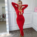 Color-Red-Women Sexy Long Sleeve Hollow Out Cutout Backless Tied Slim Fit Pure Sexy Dress for Women-Fancey Boutique