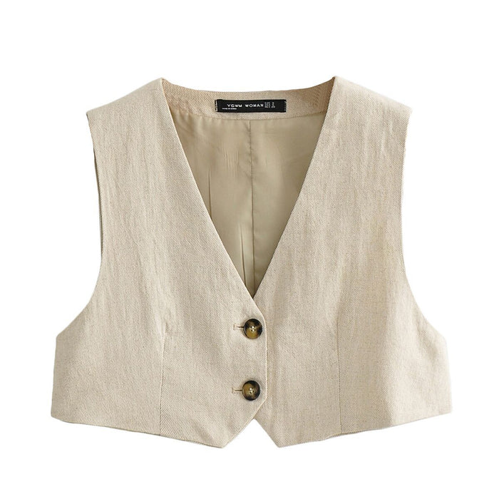 Spring Women Linen Short Vest Jacket-Multi-Fancey Boutique