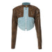 Color-Blue-Autumn Winter Vintage Leather Color Contrast Patchwork Short Chic Coat Top Leather Jacket-Fancey Boutique