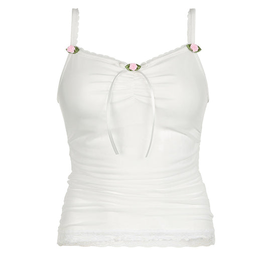 Color-White-Spring Summer Women Clothing Street Internet Famous Little Floral Lace Romantic Small Sling Vest for Women-Fancey Boutique