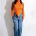 Color-Orange-6-Autumn Winter Knitting Hand Crochet Turtleneck Faux Sleeve Finger Hole Irregular Asymmetric Top-Fancey Boutique