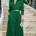 Color-Green-Autumn Winter Women Pleated Long Sleeved Shirt High Waist Loose Wide Leg Pants Casual Suit Women-Fancey Boutique