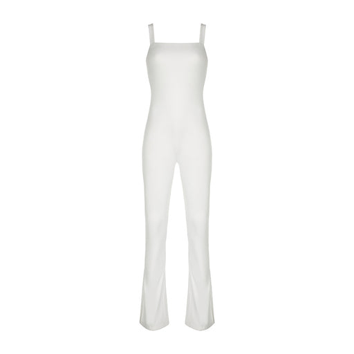 Color-White-Women Casual Split Jumpsuit Solid Color Square Collar Hollow Out Cutout Lace up Slim Fit One Piece Trousers-Fancey Boutique