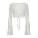 Vacation Solid Color Base Light Hollow Out Cutout Loose Flared Sleeve Cardigan Sexy Lacing Sun Protective Blouse-White-Fancey Boutique