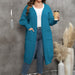 Color-Blue-Women Coat plus Size Women Clothes Loose Mid Length Woven Sweater Double Pocket Lantern Sleeve Sweater Cardigan-Fancey Boutique