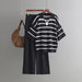 Color-Black-Contrast Color Striped Summer Casual Loose Knitted Wide Leg Pants Two Piece Set-Fancey Boutique