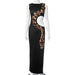 Women Summer Side Waist Hollow Out Cutout Python Print Slim Fit Slit Maxi Dress-Black-Fancey Boutique