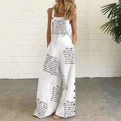 Color-White Letters-Summer Printed Sleeveless Loose Casual Sling Wide Leg for Women Jumpsuit-Fancey Boutique