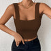 Camisole Wide Shoulder Strap Sleeveless Outerwear Top Sexy Slim Fit Sexy Back-Coffee-Fancey Boutique