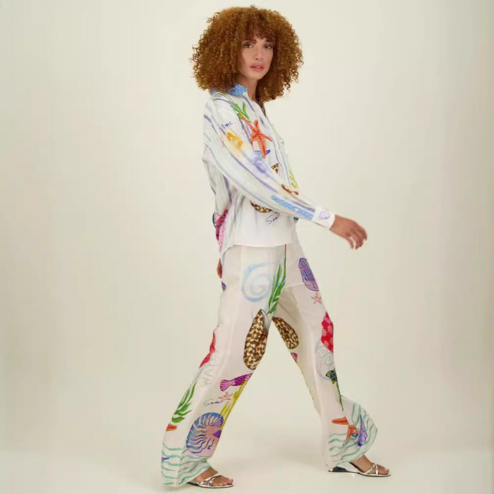 Satin Printed Personalized Graffiti Casual Shirt Trousers Two Piece Suit Amplified craft-Fancey Boutique