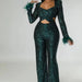 Autumn Winter Long Sequined Feather Hollow Out Cutout Out Slim Fit Long Sleeve Socialite Gathering Jumpsuit-Green Hand Feather Green-Fancey Boutique