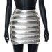 Color-Silver Skirt-Metallic Coated Fabric Women Clothing Autumn Winter Sexy Padded Jacket Vest Padded Jacket Short Skirt Casual Suit-Fancey Boutique