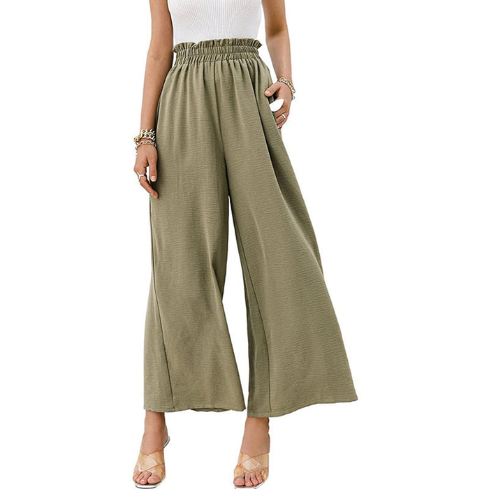 Color-Green-Spring Summer Cotton Linen Women Solid Color High Waist Loose Casual Wide Leg Pants-Fancey Boutique