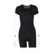 Summer Solid Color Short Sleeved Zipper Tight Hip Lifting Jumpsuit Women-Black-Fancey Boutique