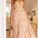 Color-Orange Printing-Women V neck Brace Maxi Dress Elegant Shoulder Baring Sleeveless Sling-Fancey Boutique