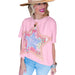 Summer Loose Round Neck Short Sleeve T Shirt Women Shape Patch Three Quarter Sleeve Top-Pink-Fancey Boutique