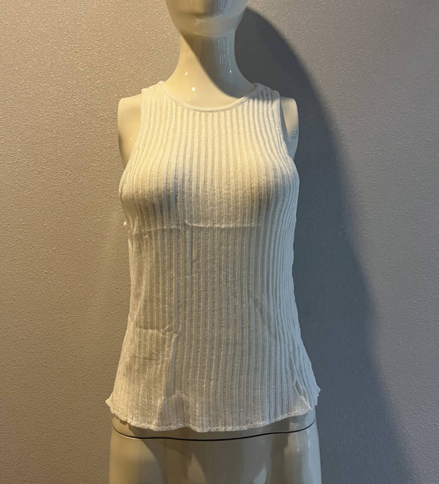 Knitted Vest Summer Sexy Sexy Sunken Stripe Hollow Out Cutout Vest Slim Sleeveless Knitted Top-White-Fancey Boutique