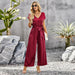 Color-Red-Solid Color Jumpsuit Women Summer Office Loose Fitting Wide Leg Trousers-Fancey Boutique
