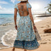 Summer Ethnic Holiday Lace Up Dress V Neck Mid Length Backless Slit Dress-Fancey Boutique