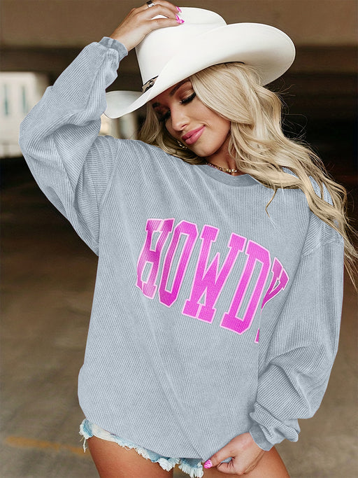 Color-Gray-Letter Graphic Printing Casual Sweatshirt Women Solid Color Loose Round Neck Pullover Long Sleeve Top Women-Fancey Boutique