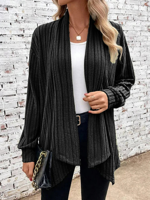 Color-Black-Women Clothing Temu Autumn Winter Long Sleeve Solid Color Loose Cardigan Coat-Fancey Boutique