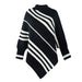 Color-Black-Autumn Winter Cape Shawl Women Sweater round Neck Striped Sweater-Fancey Boutique