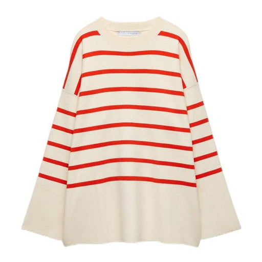 Color-The red stripe-Women Casual Loose Red Striped Sweater Sweater Women-Fancey Boutique