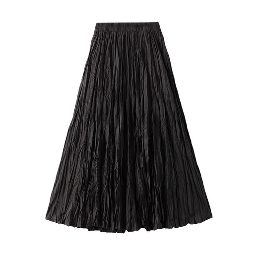 Color-Black-Light Luxury Streamer Pleated Skirt Women Spring Autumn Swing Slimming Pleated A Line Skirt-Fancey Boutique