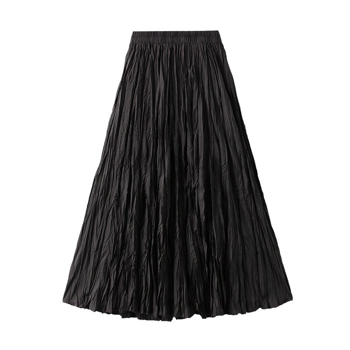 Color-Black-Light Luxury Streamer Pleated Skirt Women Spring Autumn Swing Slimming Pleated A Line Skirt-Fancey Boutique