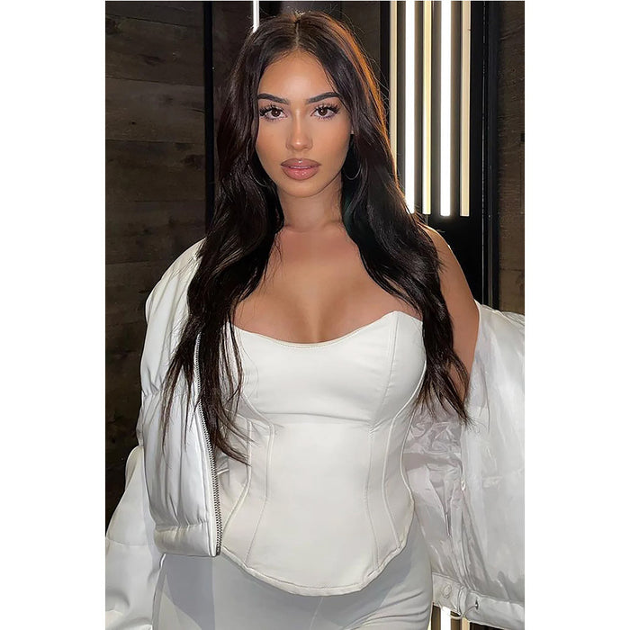 Women Clothing Spring Summer Boning Corset Waist Vest Sexy Sexy Faux Leather Outer Wear Wrapped Chest Vest-White-Fancey Boutique