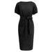 Color-Black-Batwing Short Sleeve Dress Summer Slimming Sheath Office Formal Dress-Fancey Boutique