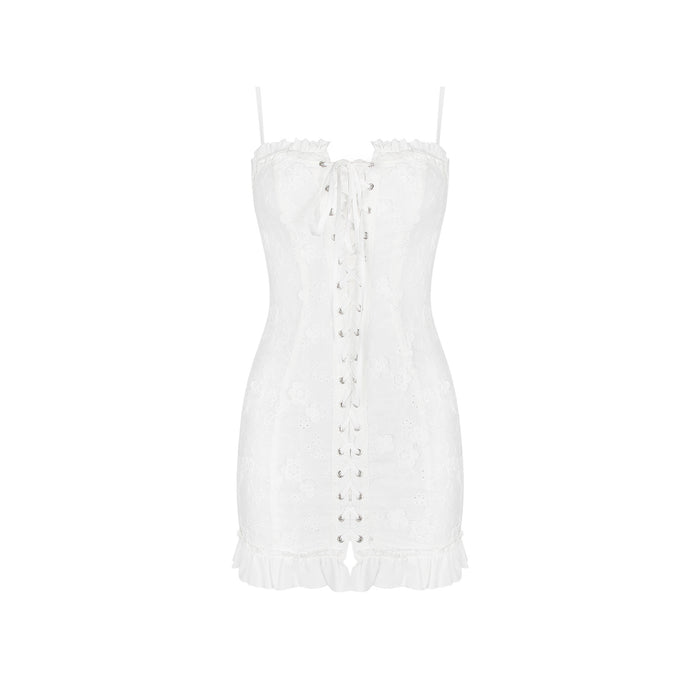 Summer Women Short Sling Dress Spring Summer Women Sexy Lace up White Hip-Fancey Boutique