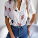 Color-White-Summer Elegant Collar Feather Loose Short Sleeve Shirt Women Clothing-Fancey Boutique