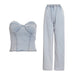Color-Blue-Sexy Pants Set Summer Tube Top Washed Blue Vest High Waist Long Wide Leg Jeans Women-Fancey Boutique
