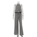 Summer Sexy Two Piece Suit Lace Up Halterneck Vest Sleeveless Top Women Wide Leg Pants Suit-Gray-Fancey Boutique