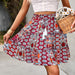 Color-Burgundy-Bohemian Holiday Skirt Summer New Pattern Print Umbrella Skirt Wild Women Tiered Patchwork Matching Skirt-Fancey Boutique