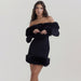 Black Plush Long Sleeve off Shoulder Dress Autumn Winter Women Fur Backless Sexy Hip-Black-Fancey Boutique