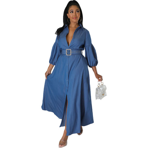 Color-Blue-Autumn Blue Denim Shirt Long Sleeve Women Clothing Shirt Dress-Fancey Boutique