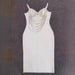 Summer Elegant Beaded Rhinestone Chain V neck Strap Dress White Hollow Out Cutout out Bandage Suspender-Fancey Boutique