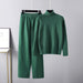 Color-Green-Solid Color Turtleneck Knitted Sweater Suit Autumn Winter Sweaters Drawstring Casual Pants Two Piece Set-Fancey Boutique