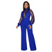 Color-Blue-Women Wear Hollow Out Cutout out See through Long Sleeved Trousers Lace up Jumpsuit-Fancey Boutique