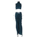 Color-Blue-Spring Women High Collar Vest Sexy Cropped Split Dress TwoPiece Suit-Fancey Boutique
