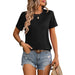 Color-Black-Women Clothing Summer Round Neck Short Sleeve Smocking Decorative Colored Cotton T Shirt Women-Fancey Boutique