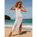 Travel Vacation Sexy Backless V-neck Solid Color Breathable Knitted Slit Maxi Dress Beach Sun Protection Blouse-Fancey Boutique